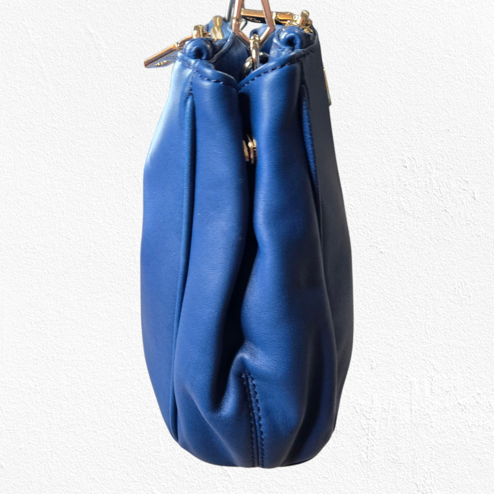 DKNY Blue Leather Crossbody Bag Adjustable Strap Gold Hardware Classic - Picture 6 of 16